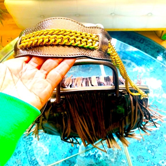 ✨Alberta Dicanio✨ Metallic Bronze Oversized Leather Hobo Bag W/Detachable Strap - Picture 8 of 16